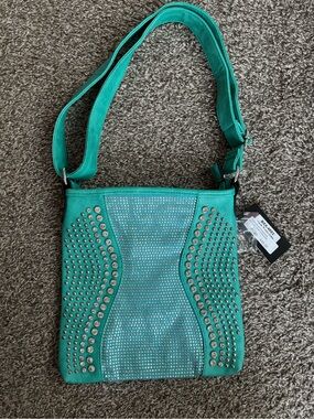 Teal Rhinestone Studded Crossbody Bag - Women Bags